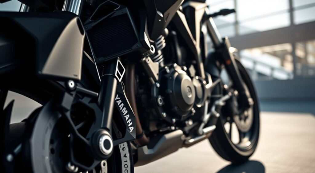 inverted fork and monoshock suspension of Yamaha MT-03 inverted fork and monoshock suspension of Yamaha MT-03