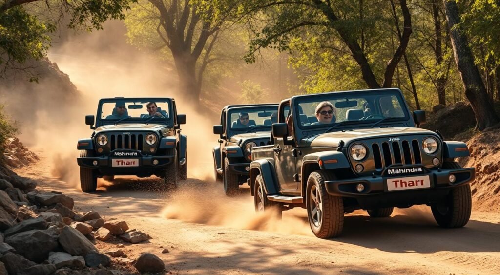 off-road vehicle enthusiasts enjoying Mahindra Thar off-road vehicle enthusiasts enjoying Mahindra Thar